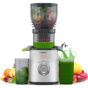 OMMO Estrattore Frutta e Verdura, 300W Centrifuga Frutta e Verdura con Apertura Extra-larga 148mm, Estrattore di Succo Professionale con 2 Tazze PC, Senza BPA, Argento