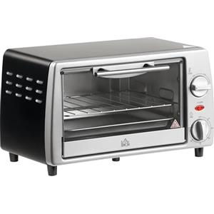 HOMCOM Fornetto Elettrico 10L Temperatura Regolabile e Timer, Griglia e Teglia Incluse, 750W, 36.5x26x22cm, Argento Nero