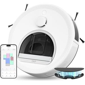 OKP L6 Robot Aspirapolvere Lavapavimenti con Mappatura, 6000 Pa, Navigazione Laser dTOF, Evitamento Ostacoli PSD, 150 Min, WiFi 2.4G/5G, Alexa, Ideale per Peli Animali e Pavimenti Duri, Bianco