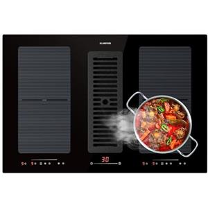 Klarstein - Piano cottura 2 in 1 con cappa integrata, per cucina a isola, flusso d'aria 391 m³/h, Touch Control, classe energetica A, piano cottura con aspiratore incorporato