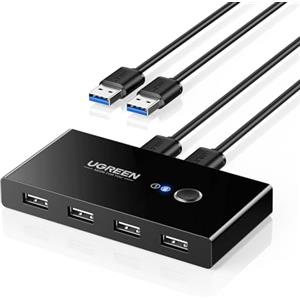 UGREEN 4 Porte USB 2.0 Switch per 2 PC, 2 in 4 Out Commutatore per Mouse, Tastiera, Scanner, Stampante, Chiavetta, Hard Drive Compatibile con Windows, Mac OS 8.6 e Superiori, 2 Cavi 2.0