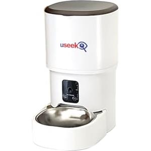 USEEK Distributore Automatico Cibo Smart con Videocamera Wi-Fi per Gatti e Cani, Controllo App, Audio Bidirezionale, Bianco