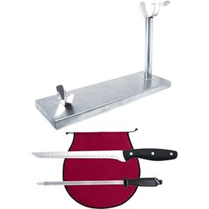Nerthus FIH 1215 set supporto prosciutto acciaio inox testa fissa coltello prosciutto affilatore e copri prosciutto bordeaux per tagliare prosciutto