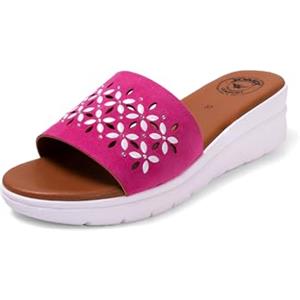 JOMIX Ciabatte Donna Estive Comode con Zeppa Bassa Sandali Estivi Eleganti Pantofole Ortopediche da Casa con Plantare Morbido e Fiori Intagliati TD5950 Fuxia 37