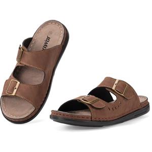 JOMIX Ciabatte Uomo Estive Sandali Eleganti Comodi Pantofole Pelle Ergonomico Morbido Look Casual con Doppia Fibbia Regolabile MOX250658 Camello 42