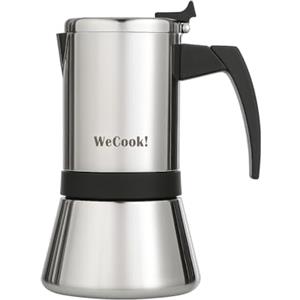 WECOOK! Caffettiera italiana in acciaio inox 18/10 per induzione 6 tazze - espresso/moka - manico Soft-Touch in baquelite - valvola di sicurezza in nichel - cucchiaio dosatore incluso