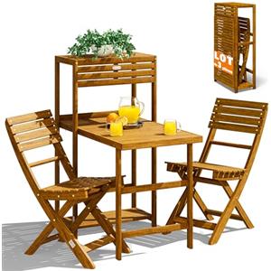 Casaria® Set da balcone per 2 persone, resistente alle intemperie, pieghevole, in legno, 160 kg, con certificazione FSC®, 95 x 117 cm, 3 pezzi, colore marrone