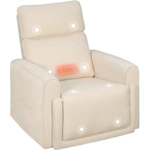 WOLTU Poltrona Reclinabile Massaggiante con Funzione Riscaldamento, Sedia Ergonomica, Girevole e Oscillante, con Poggiatesta, Tasche Laterali e Porta USB, per Soggiorno, Camera da Letto, Beige