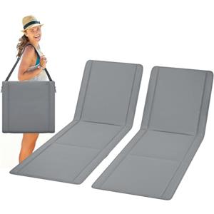 UDPATIO Set di 2 Tappetino da Spiaggia Pieghevole con Schienale Regolabile, Lettino da Spiaggia Reclinabile Leggero con Tasca, Sdraio da Campeggio Portatile per Giardino e Terrazza - Grigio