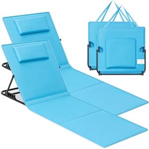 SONGMICS Set di 2 Lettini da Spiaggia, Sedie a Sdraio, Lettini Prendisole, Cuscino, Schienale Inclinabile, Portatile con Manico, per Campeggio Giardino Piscina, 158 x 55 cm, Azzurro Cielo GCB251Q01