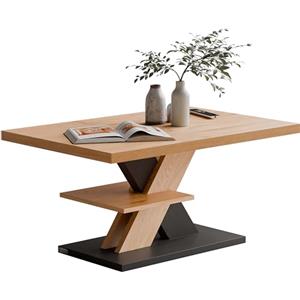 Casaria® Tavolino Detroit 90x60x45cm da Divano 2 Ripiani in Legno Carico Max 50kg Antigraffio Tavolo da Caffé Soggiorno Design Moderno