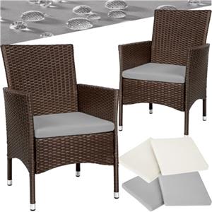 tectake® Set di 2 Sedie da Giardino in Poly Rattan di Alta Qualità, 4 Rivestimenti di Ricambio, Design Moderno con Morbidi Rivestimenti Beige e Grigio, Imbottiture Rimovibili - Marrone/Beige