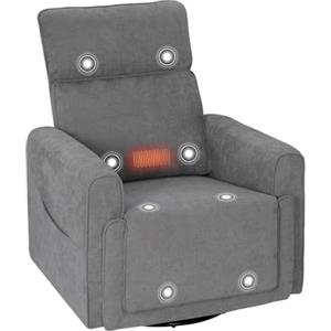 WOLTU Poltrona Reclinabile Massaggiante con Funzione Riscaldamento, Sedia Ergonomica, Girevole e Oscillante, con Poggiatesta, Tasche Laterali e Porta USB, per Soggiorno, Camera da Letto, Grigio