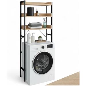 tectake® Scaffale da Bagno Alto, Stile Industriale, Tre Ripiani con Bordi a Listello, Scaffale Salvaspazio, Ideale per Bagno, Cucina, Libreria, 67x25x165,5cm - Legno Industriale Chiaro, Rovere Sonoma