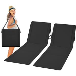 UDPATIO Set di 2 Tappetino da Spiaggia Pieghevole con Schienale Regolabile, Lettino da Spiaggia Reclinabile Leggero con Tasca, Sdraio da Campeggio Portatile per Giardino e Terrazza - Nero