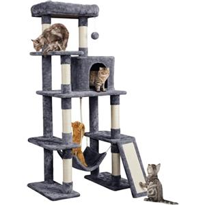 Yaheetech Albero Tiragraffi per Gatti 159,5 cm in Sisal e Truciolato per Gatti Gattini di Piccola e Media Taglia con Condominio Posatoio Amaca Grigio Scuro