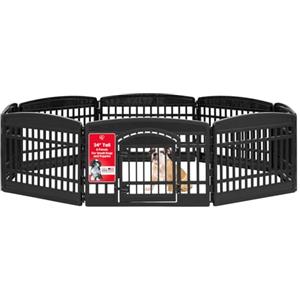 IRIS USA Iris Ohyama Recinto per Cani da Interno con Porta, A60cm, 8 Pannelli, Nero, Plastica, Parco, Per Cucciolo, Gatti, Animali domestici, Interni, Esterni, Gabbia, Cuccia, Canile, CI-608E