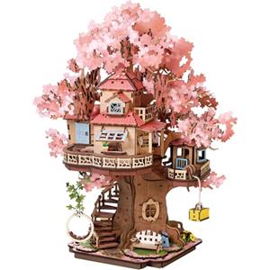 Rolife Puzzle 3D in Legno Casa sull'Albero di Sakura Miniatura Kit Modello Puzzle 3D in Legno per Adulti da Costruire Decorazione per Casa o Libreria Regalo di Compleanno