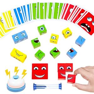 ZUNIPLEX Puzzle Building Blocks,Face Changing Magic Cube,cubo di legno,puzzle di legno con facce magiche per bambini dai 3 anni,gioco interattivo con campana e clessidra.