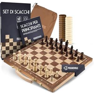 FALKENWERK Scacchiera magnetica in legno [38x38 cm], scacchiera realizzata a mano in vero legno, tagliere di alta qualità, tavola pieghevole con maniglia per il trasporto, regalo
