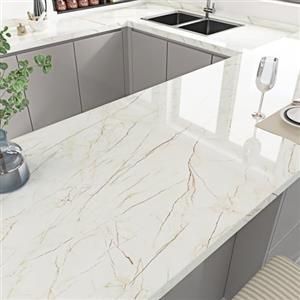HotDecor Carta Da Parati Adesiva Muro Effetto Marmo Bianca Brillante Pellicola Adesiva Per Mobili Carta Da Parati Beige Moderna Per Parete Bagno Rivestimento Cucina Lavabile Rotolo 40cm x 200cm