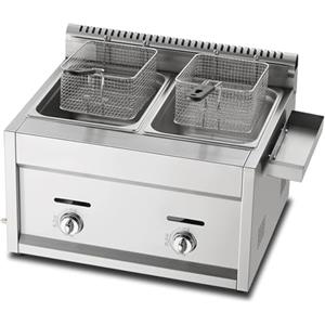 Generic Friggitrice a gas GPL a doppio serbatoio, in acciaio inox, con cestello e coperchio, per cucina e ristorante