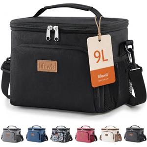 Lifewit Borsa Termica Porta Pranzo, Borse Frigo Piccola Pranzo Ufficio per Uomo e Donna, Impermeabile Lunch Bag con Tracolla, Frigoriferi da Campeggio per Lavoro, Mare, Viaggio, Nero, 9L