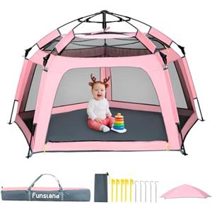Funsland Tenda per Bambini, Tenda Gioco Bambini Cameretta Giardino Interno Esterno Castello Pop Up Casetta, Capanna Campeggio Ragazzo E Ragazza Regalo Natale Compleanno Kids Play Tent, Rosa