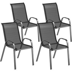 Outsunny Set 4 Sedie da Giardino Impilabili con Braccioli, Sedie da Pranzo per Esterno in Acciaio e Texteline, per Patio Balcone Terrazza Uso Esterno e Interno, 54x71x93 cm Nero
