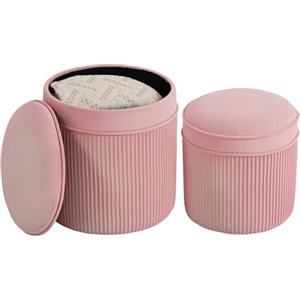 HOMCOM Set di 2 Pouf Poggiapiedi Impilabili Rotondi, Pouf Contenitore Grande da 34.8L, Sgabelli Imbottiti con Finitura in Velluto, Ideali per Soggiorno e Camera da Letto, Rosa