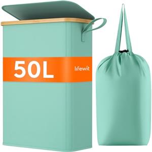 Lifewit Cesto Portabiancheria Salvaspazio, Cesta Biancheria Sporca con Coperchio, Porta Biancheria Sporca Slim per Bagno, Laundry Basket per Camera da Letto, Bagno, Lavanderia, 50 L, Blu Verde
