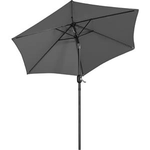 Yaheetech Ombrellone da Giardino Esterno 230 cm Portatile Parasole Protezione UV con Manovella 6 Stecche Reclinabile Telo in Poliestere Tubo in Alluminio Spiaggia Balcone Terrazzo Grigio