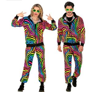 W WIDMANN MILANO Party Fashion - Tuta da ginnastica in costume, motivo arcobaleno, outfit anni '80, tuta da jogging per carnevale e feste