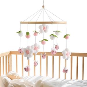WJnflQN Giostrina per Culla,Giocattolo Decorativo in Legno,con Morbidi Pompon Fiori Giostrina per Bambini - per Cameretta Passeggino Asilo