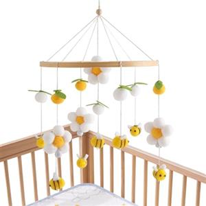 WJnflQN Mobile per Culla | Giocattolo Decorativo in Legno,con Morbidi Pompon Fiori Giostrina per Bambini | per Cameretta Passeggino Asilo