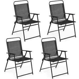 Yaheetech Set 4 Sedia da Giardino Pieghevole da Esterno Campeggio con Braccioli Telaio in Metallo e Seduta in Tessuto da Balcone Portata 100 Kg Nero