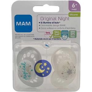 BAMED BABY ITALIA Srl Mam Night Succhietto 6 Mesi+ Silicone 2 Pezzi Neutro