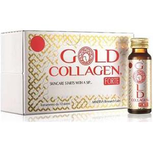 MINERVA RESEARCH LABS Gold Collagen Forte - Integratore liquido anti-invecchiamento con collagene, resveratrolo e acido ialuronico per donne oltre i 40 anni - 10 flaconcini da 50 ml