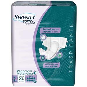 Serenity Softdry Sensitive Pannoloni Mutandina XL - 15 Pezzi, Assorbenza Elevata, Traspiranti con Aloe e Vitamina E