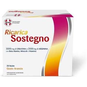 Matt PHARMA Ricarica Sostegno - Integratore Energetico Gusto Arancia, 20 Buste