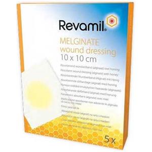 REVAMIL Melginate Garza 10x10 cm - Medicazione Assorbente Non Aderente in Alginato di Calcio con Miele per Ferite Essudanti