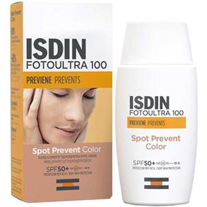 ISDIN Fotoultra 100 Spot Prevent Color SPF 50 - Protezione Solare Colorata per il Viso, Previene le Macchie Solari, 50 ml