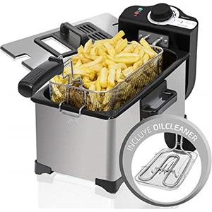 Cecotec Friggitrice CleanFry 3L, capacità 3L, temperatura fino a 190°C, ciotola smaltata e lavabile in lavastoviglie, filtro olio per mantenere l'olio pulito, 2000W
