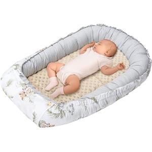Medi Partners Riduttore Lettino Neonato - 100x60x15 Nido Antisoffoco Neonati Bozzolo Culla per Bebè neonata bilaterale Cuscino 100% Cotone Minky (Safari con Minky beige)