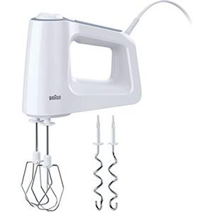 Braun HM3100WH MultiMix 3 Sbattitore Elettrico, Mixer ad Immersione, Impugnatura Antiscivolo, 5 velocità+Turbo, Dotata di 2 fruste e 2 ganci, Leggero, Sistema Easyclick, Potenza 500W, Plastica, Bianco