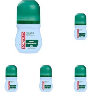 Borotalco, Deodorante Roll On Fresco, Formula Senza Alcool e con Talco a Cristalli Attivi, Tripla Protezione Asciutta, Profumo di Talco Fresco, 48h di Efficacia - 1 Flacone da 50 ml (Confezione da 5)