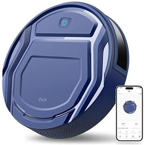 OKP Robot Aspirapolvere K2, Evitamento Ostacoli Freemove 3.0, 2100Pa, 120 Minuti, 4 Modalità di Pulizia, Ultra Silenzioso e Sottile, WiFi/App/Alexa, Adatto per Pavimenti Duri/Tappeti/Animali, Blu