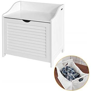 SoBuy® Cesto portabiancheria con Sacco per Biancheria, Panca Contenitore, bianco, FSR40-W,IT