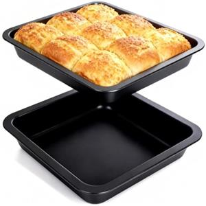 AGZHLCYA 2 pirofile quadrate, 22,5 x 22,5 x 4,5 cm, in acciaio inox, forma quadrata, per pane, pane, con rivestimento antiaderente, per forno, friggitrici ad aria calda Ninja