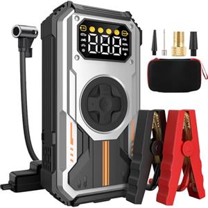 Eigotrav Avviatore Batteria Auto con Compressore 150PSI 7000A Avviatore Emergenza per Auto (Fino a 7,5L di Benzina/6,0L di Gasolio) 12V 3 Modalità Torcia Ricarica USB Booster Avviamento Portatile